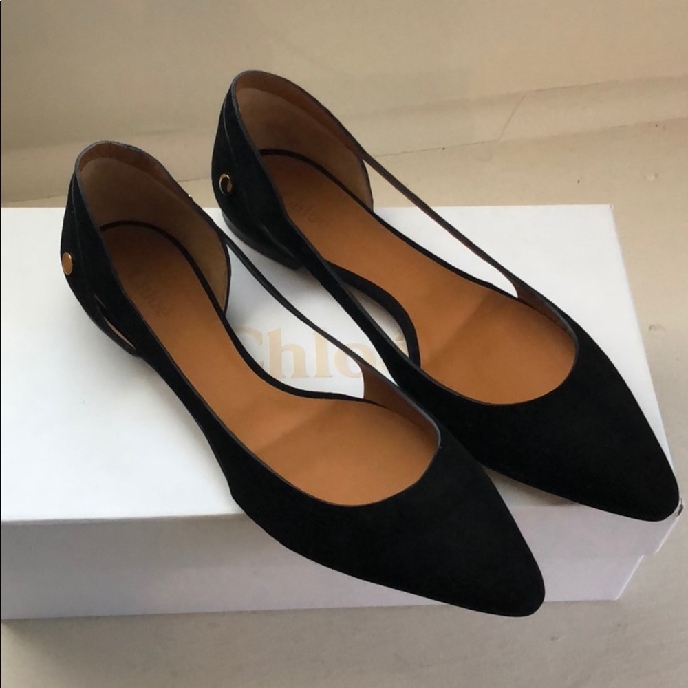 Chloè black suede pointy cut out ballerinas/flats